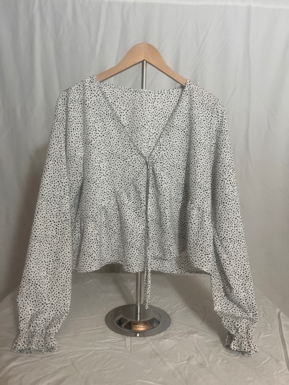 SHEIN White Polka Dot Tie-Front Peplum Blouse Size L